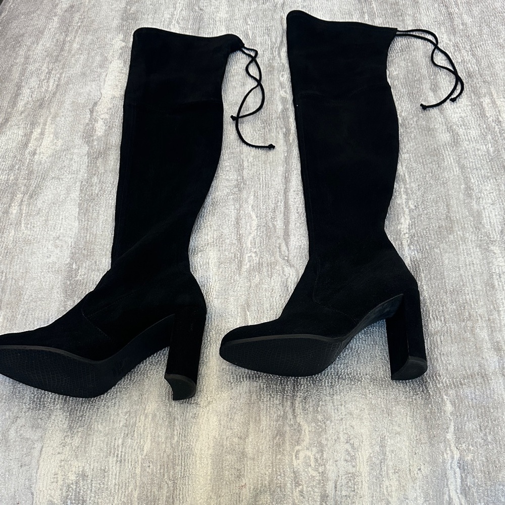 STUART WEITZMAN Over the knee black suede boots.